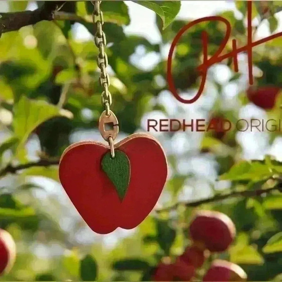 Authentic EUC Hermes charm Leather Silver hardware Red Apple bag charm w/ Box - Picture 1 of 13